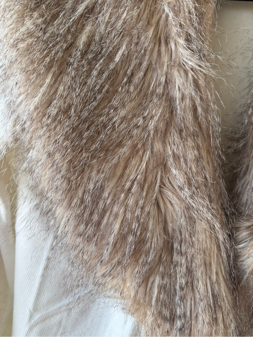 White House Black Market Cream Draped Cardigan with Faux-Fur Taupe Collar - Picture 3 of 5